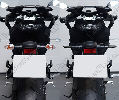 Porównanie przed i po instalacji Dynamiczne kierunkowskazy LED + światła hamowania dla BMW Motorrad F 650 GS (2001 - 2008)