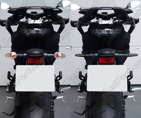 Porównanie przed i po instalacji Dynamiczne kierunkowskazy LED + światła hamowania dla Ducati Monster 696